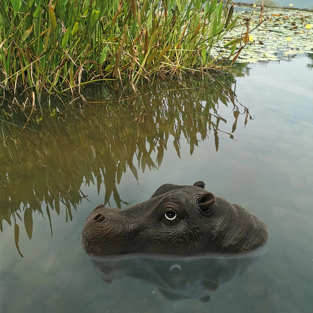 Novelty Floating Hippo Head Ornaments Realistic Animals Statue for Swimming Pool Mouth Closed