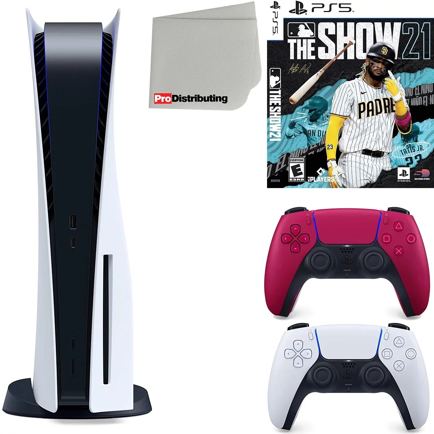 Sony Playstation 5 Disc Version (Sony PS5 Disc) with Cosmic Red Extra Controller,  The Show 21 and Microfiber Cleaning Cloth Bundle