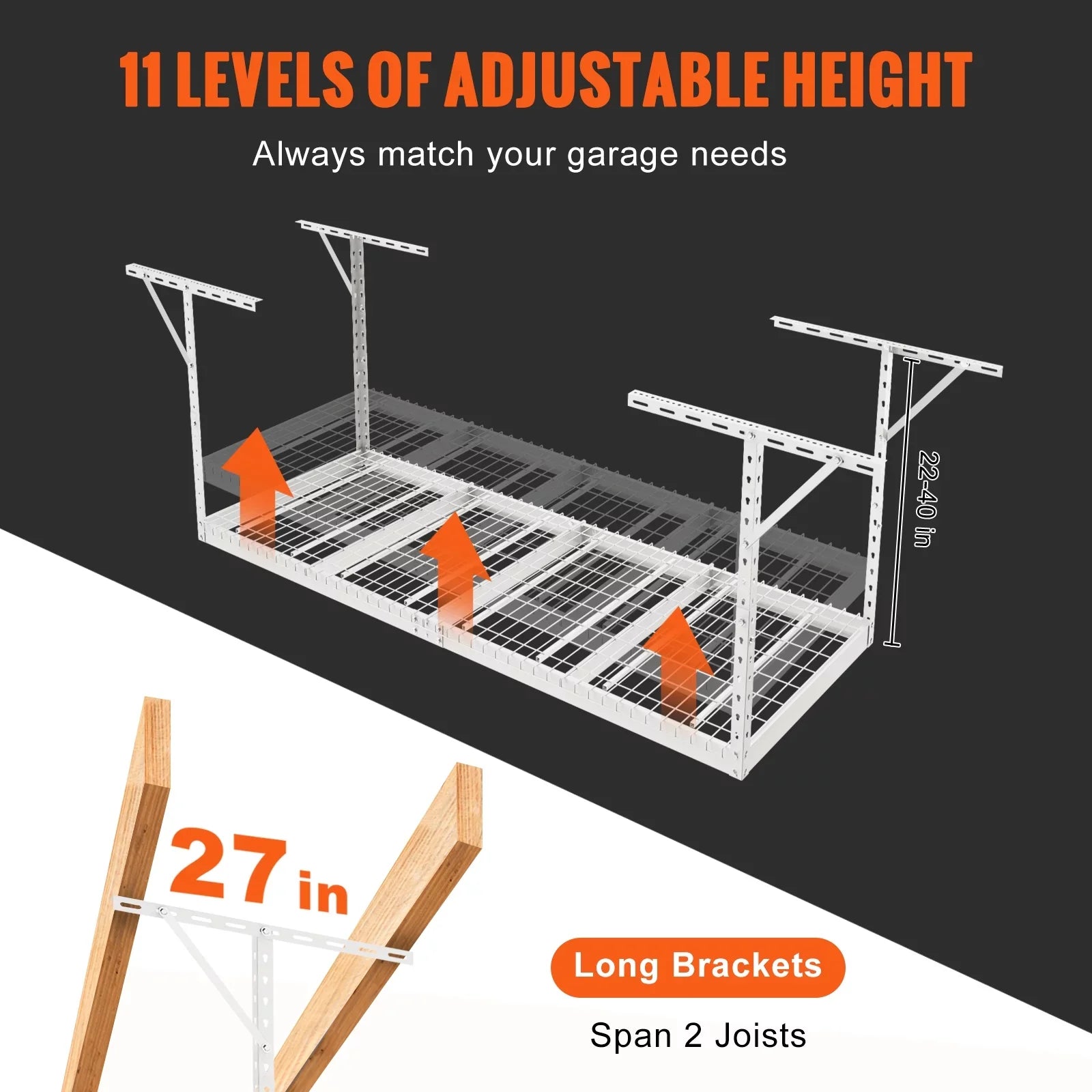 Overhead Adjustable Garage Storage Rack 36x96in Ceiling Rack 600lbs White