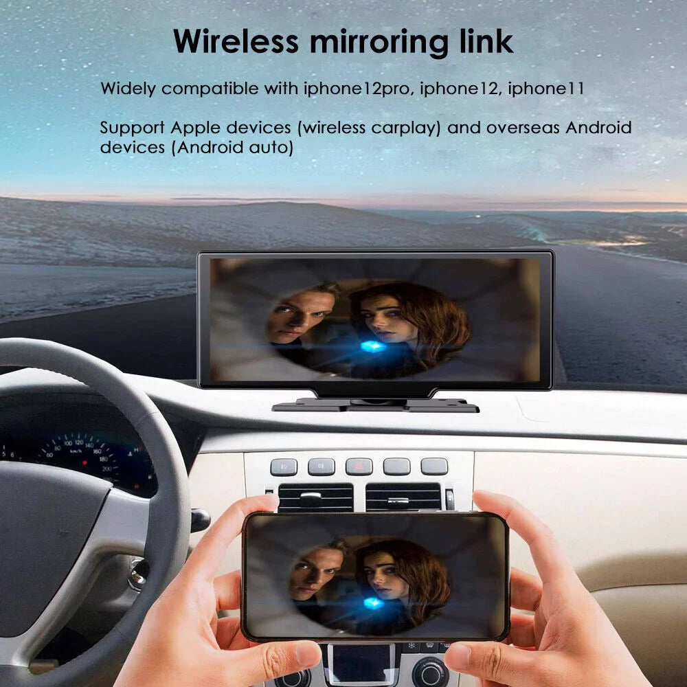 KingFurt T91 Touch Screen Wireless Dash Cam - Dual Lens, Bluetooth Connected, 2K Resolution, 10.26''  Screen, WiFi Enabled