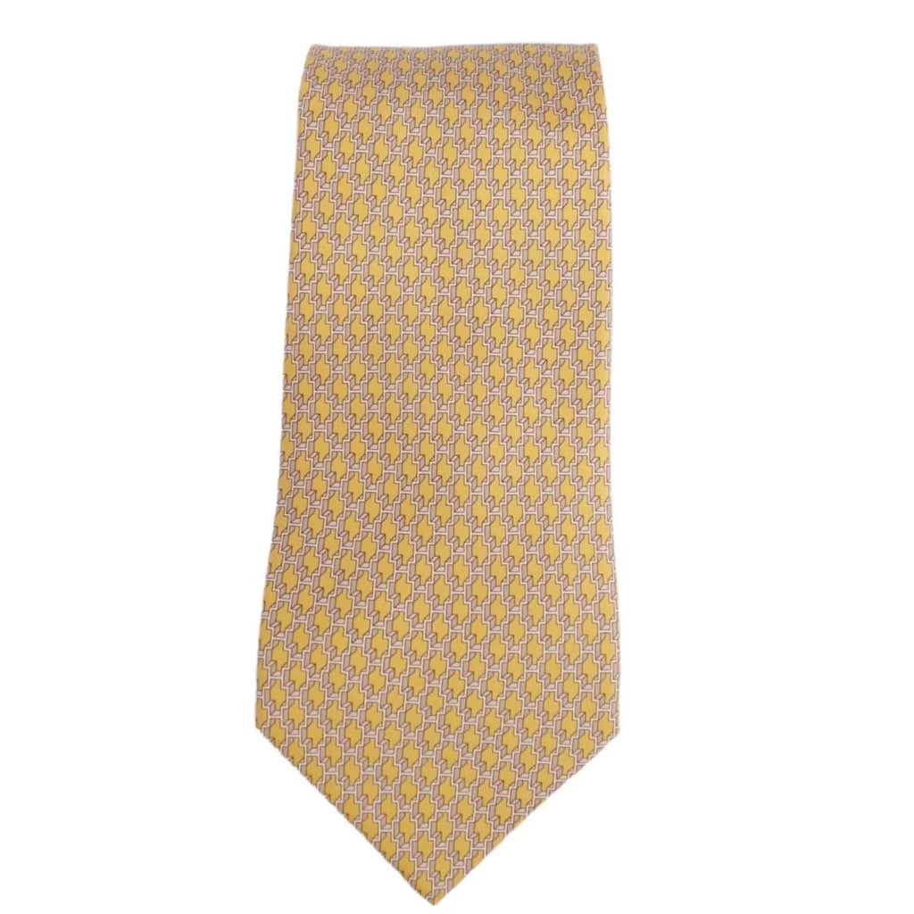 Pre-Owned Hermes  tie silk twill 100% men's yellow (Good)