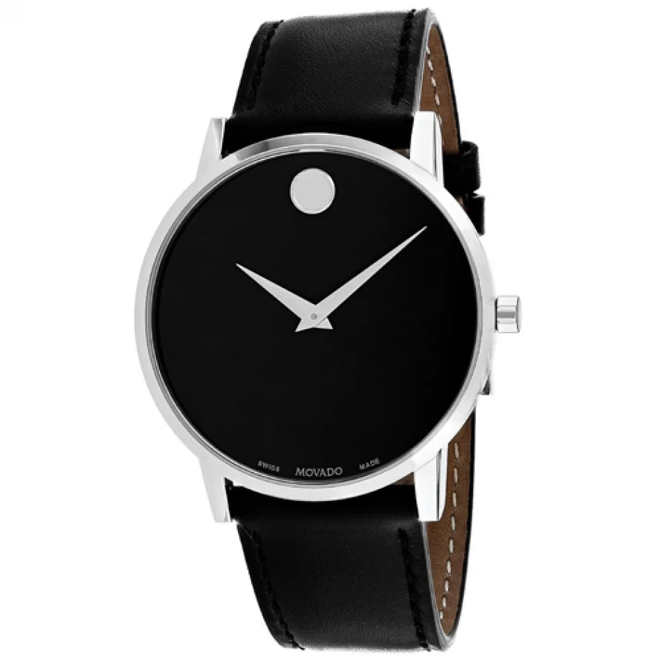 Movado Museum Classic 40mm Black Dial Leather Silver Tone Men's Watch 0607269
