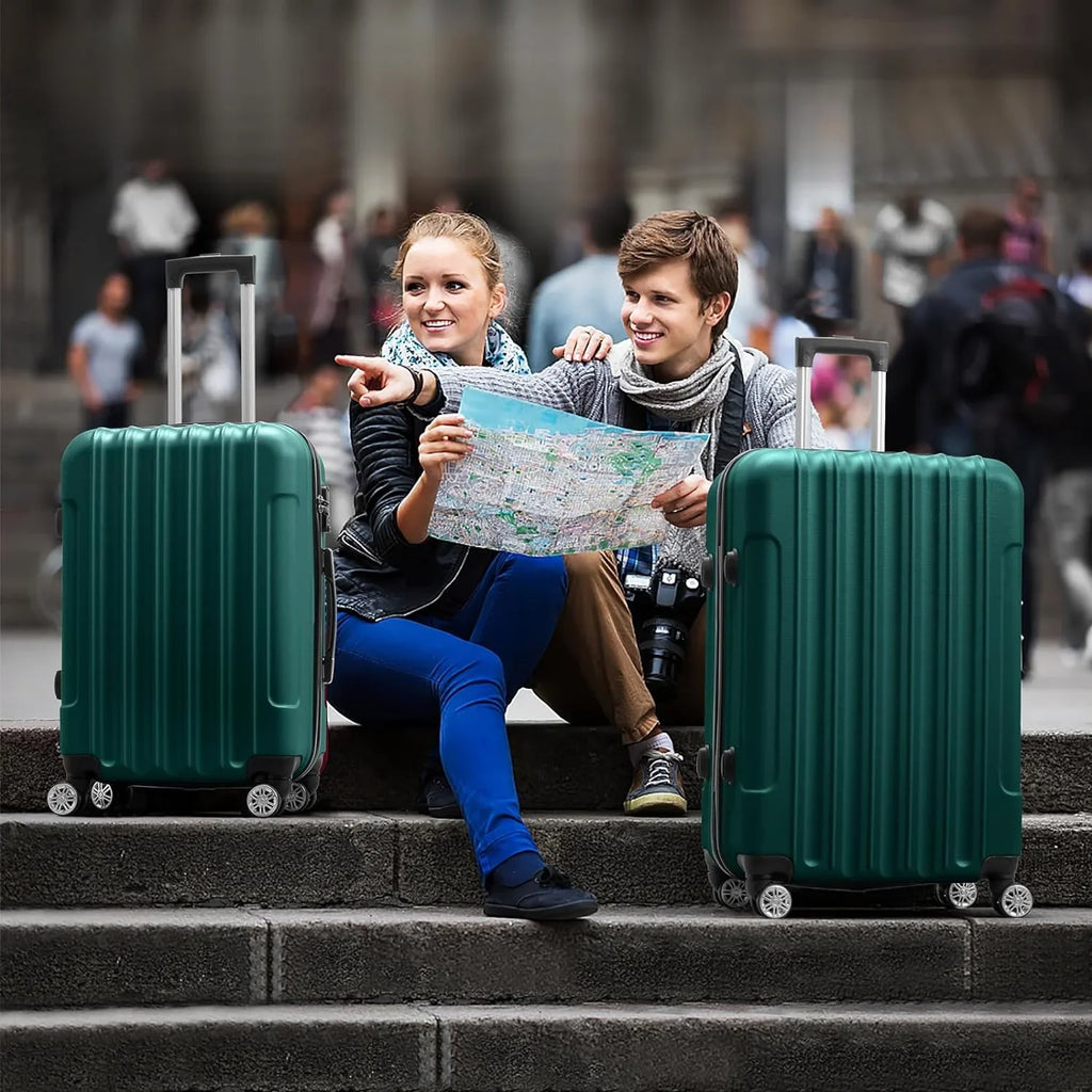Business - Dark Green (20/24/28)  Luggage Set of 3 Hardside Carry on Suitcase Sets with Spinner Wheels &  lock, Portable Lightweight  Luggages for Travel