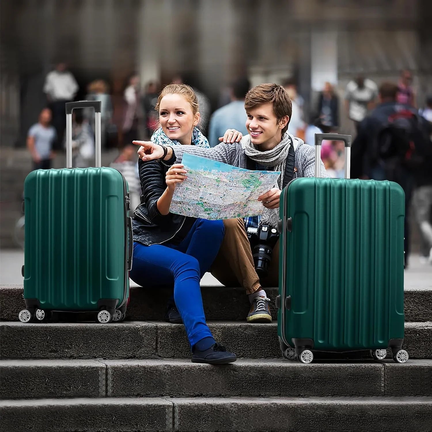 Business - Dark Green (20/24/28)  Luggage Set of 3 Hardside Carry on Suitcase Sets with Spinner Wheels &  lock, Portable Lightweight  Luggages for Travel
