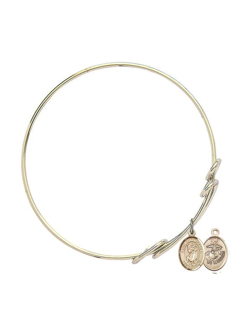 8 1/2 inch Round Double Loop Bangle Bracelet w/ St. Christopher / Marines in Gold-Filled