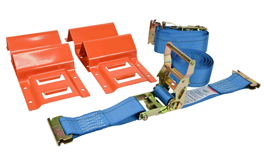 2 Pack Wheel Chock Tie Down Strap Kit for Trailer & Pickup Trucks - , , Lawn Mower,  Tie Down Straps - Trailer Tie Down System for Heavy Duty