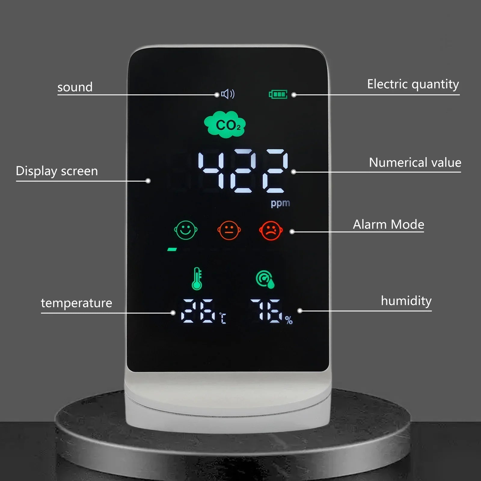 Miumaeov Indoor Air Quality Monitor for CO2, Temperature & Humidity (White, Black)