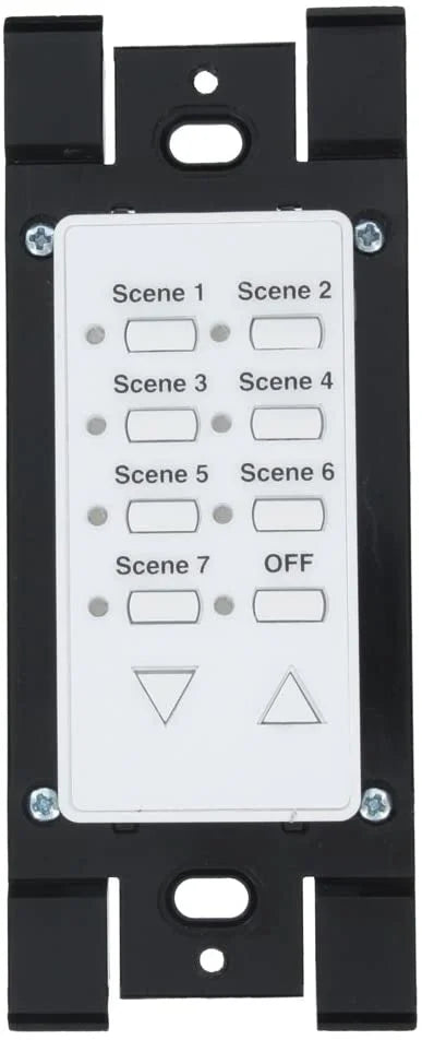Leviton HXC7S-1TW  Seven-Scene 12 Address, Scene Dim/Bright, Off Wall Mounted Dimming Switch Controller, Green Line, 2-Way Communication, White