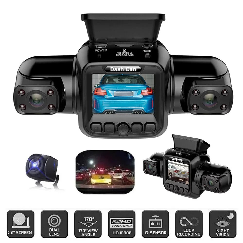 4 Channel Dash Cam Front, Left, Right and Rear, Front and Rear Inside, 360°Panoramic Driving Recorder  Car Cameras Night Vision