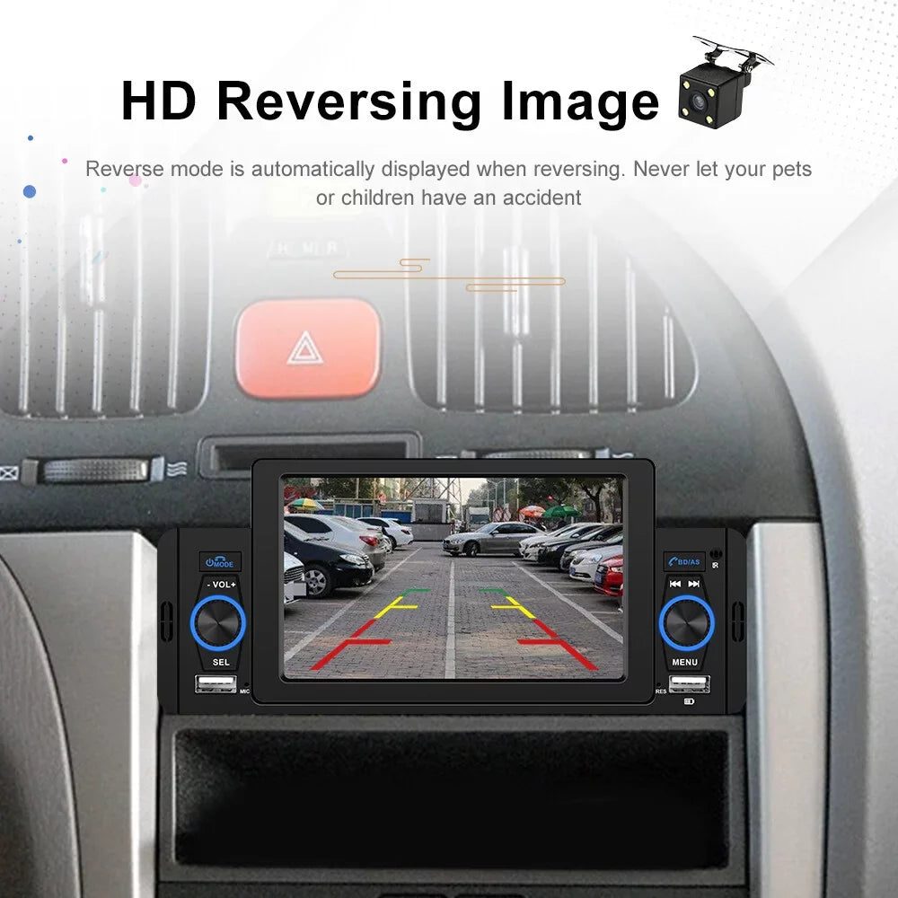 Podofo Single 1 Din 5'' Touch Screen Car Stereo Radio with Apple Carplay Android Auto Mirror Link  Car MP5 Multimedia Player Bluetooth   Audio Receiver , Backup Camera Included