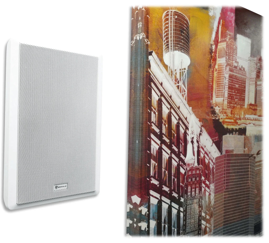 2-Channel Amplifier+(12) Slim White Wall Speakers for Restaurant/Bar/Cafe