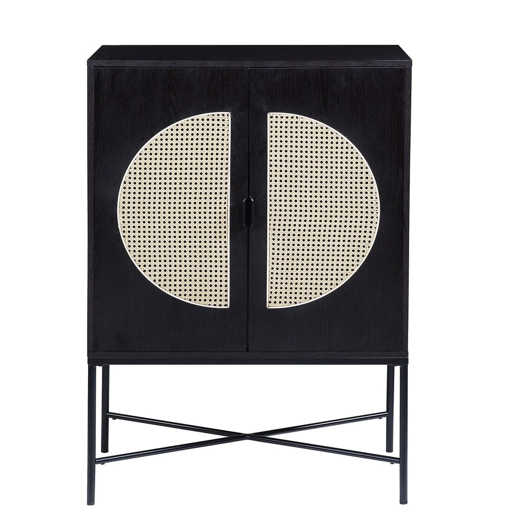 Wine Cabinet Locker Wine Rack, Metal & Wood Black Finish