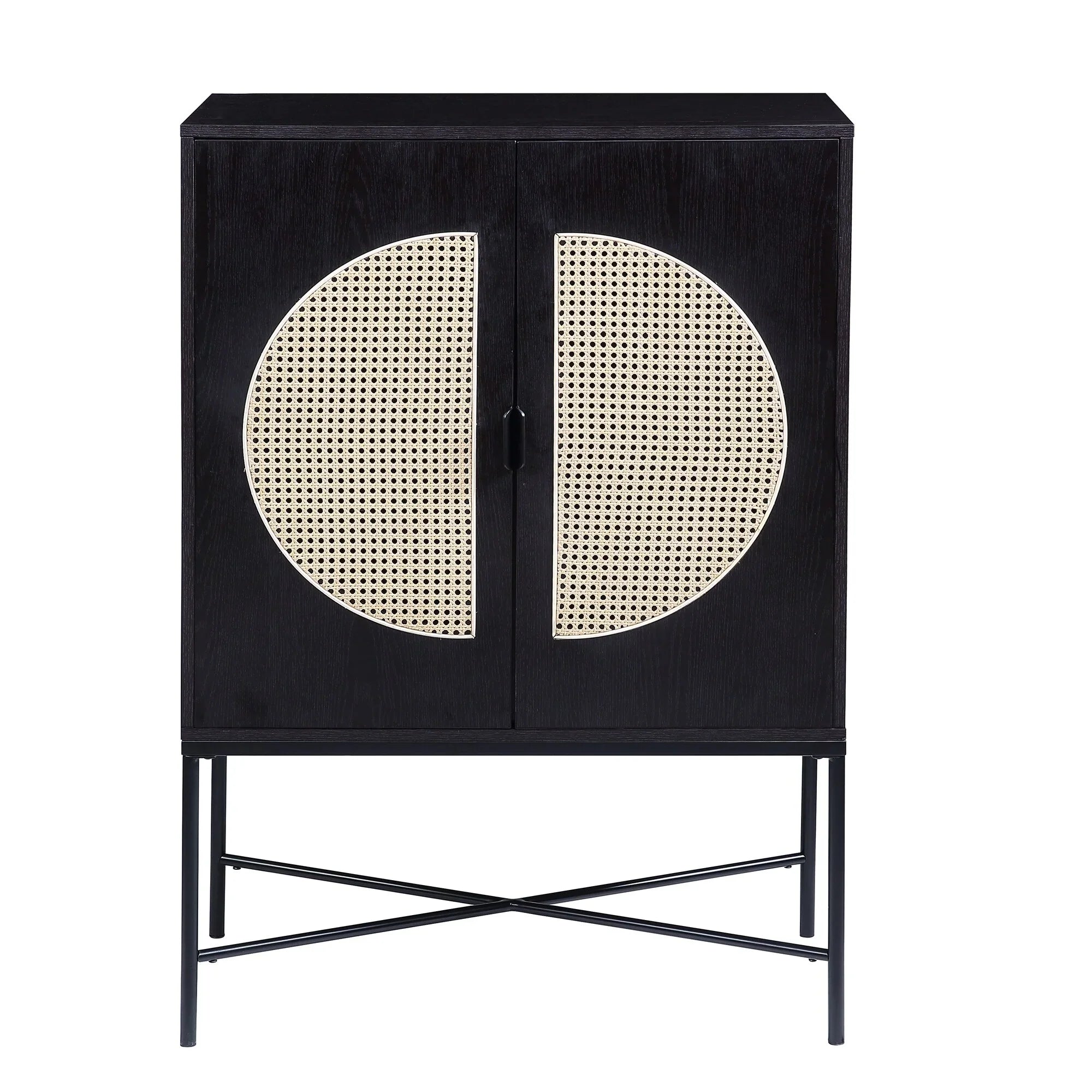 Wine Cabinet Locker Wine Rack, Metal & Wood Black Finish