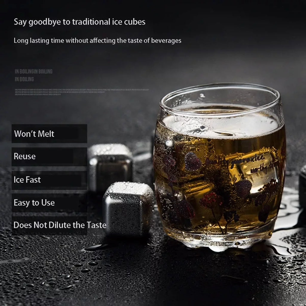 Whiskey Ice Cubes Stainless Steel Ice Cubes for Drinks Chilling Set of 4/6/8 with Box, Reusable Metal Whiskey Stones, Wine Chiller Rocks No Dilution Waterless Ice for Scotch, Vodka, Rum (Size : 8pcs
