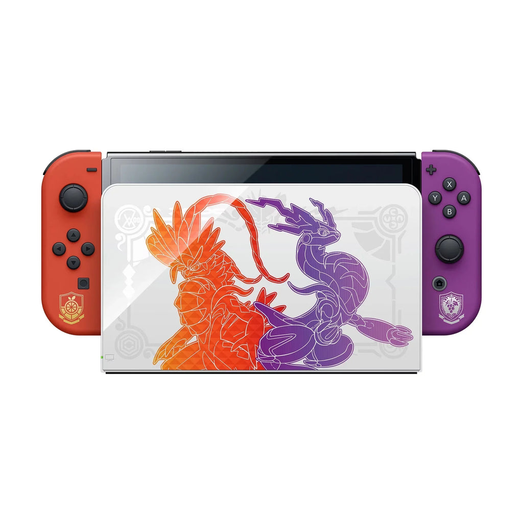 2022 Nintendo Switch  Model Pokemon Scarlet & Violet Limited Edition, Pokemon Illustrations 64GB Console, Koraidon and Miraidon Glossy White Dock, Pokemon Scarlet Game and Mytrix Accessories