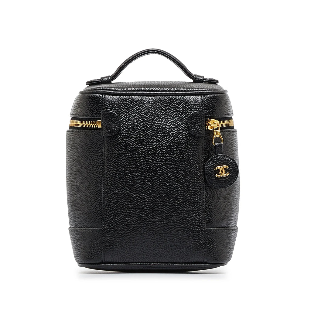 Pre-Owned Authenticated Chanel  Caviar Vanity Bag Leather Black Unisex (Good)