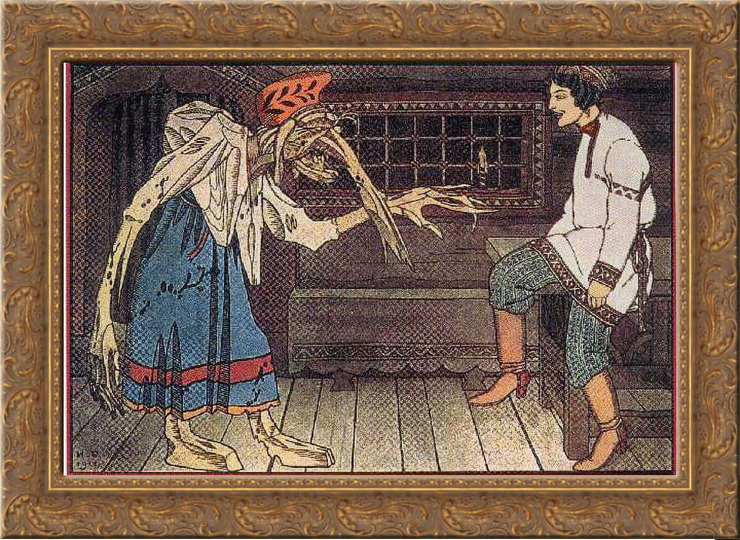 Illustration for The tale of three royal divah and the Ivashko priest's son 24x18 Gold Ornate Wood Framed Canvas Art by Ivan Bilibin