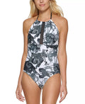 Calvin Klein   Abstract Halterneck One-Piece Swimsuit,  14
