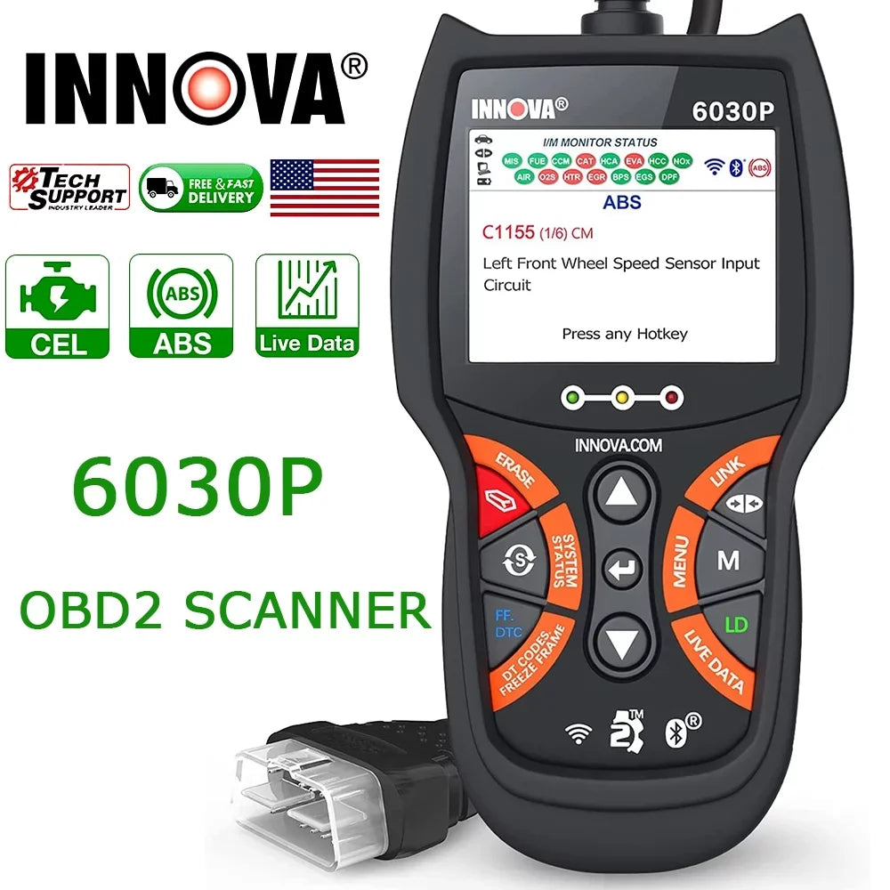 6030P OBD2 Scanner Check Engine  Code Reader Automotive Diagnostic Scan Tool 12V Battery Alternator Test Full  Modes for   Car Scanner Automotive Scanner Analyzer Turn off