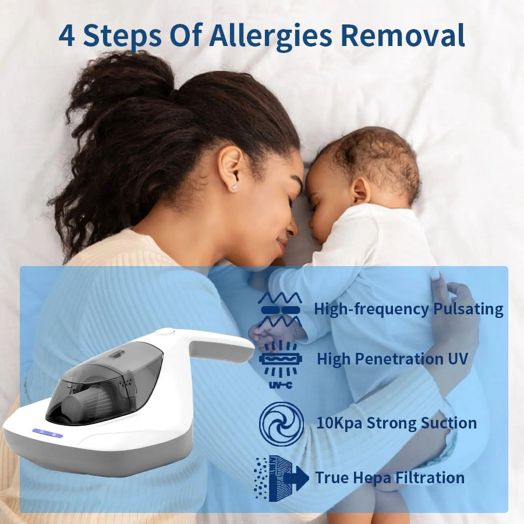 Handheld Allergen Vacuum Cleaner with  Sanitizer Kills Allergens/Bacteria/Mite Large Pulsating Pad&True  remove Hair/Dust