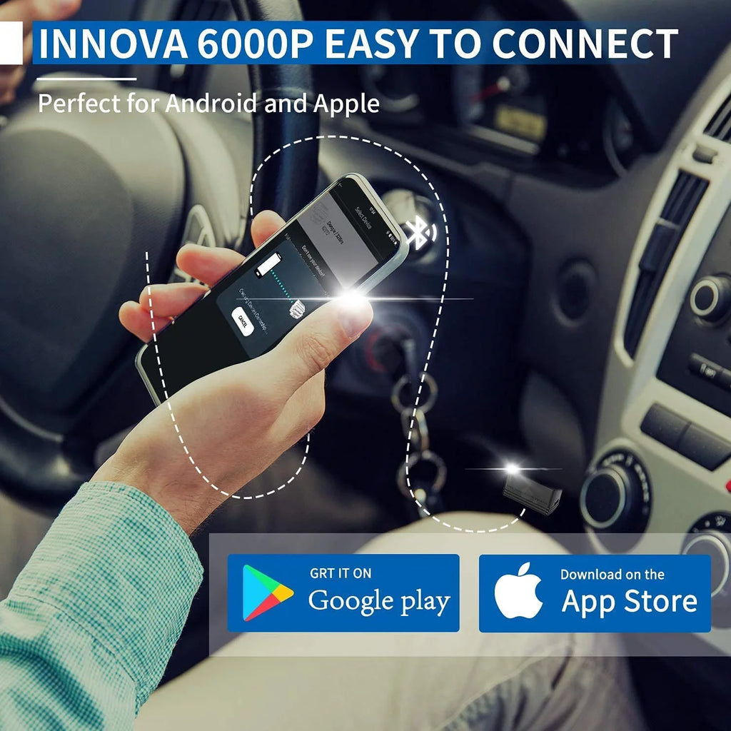 Innova 6000P Bluetooth Wireless  Car Code Reader Check Engine Light   Airbag System Automotive Diagnostic Tool OBD2 Scanner 12V Vehicle Read Clean Code Scanner for  and Android Phones