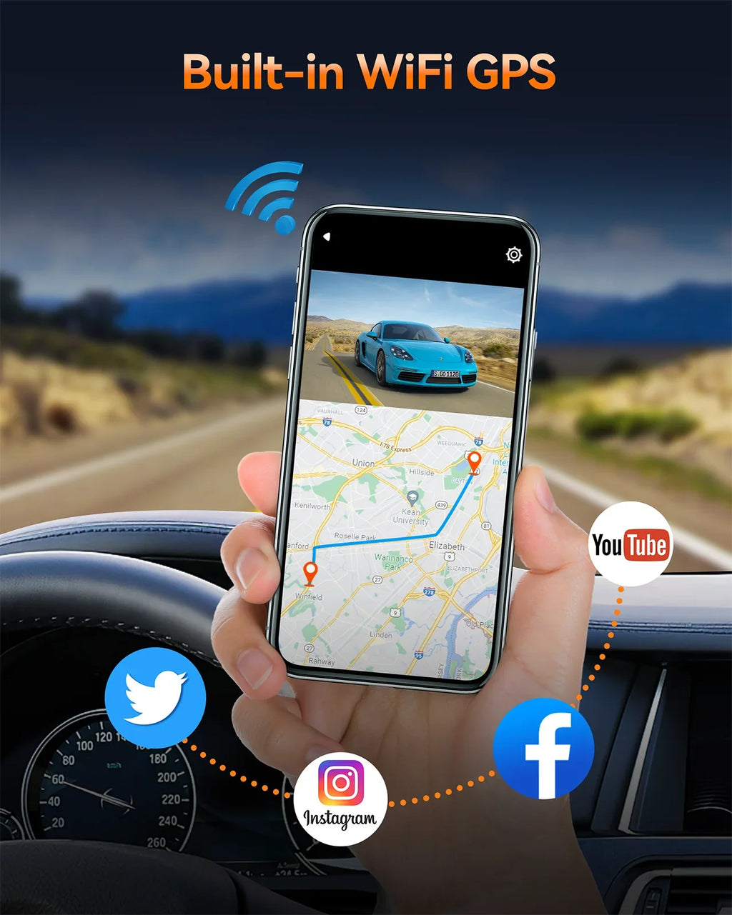 Toguard 4K Dual Dash Cam Front and Rear with WiFi , 3.16"  Touch Screen Capacitor Car Camera W/Motion Activated Sensor Emergency Lock