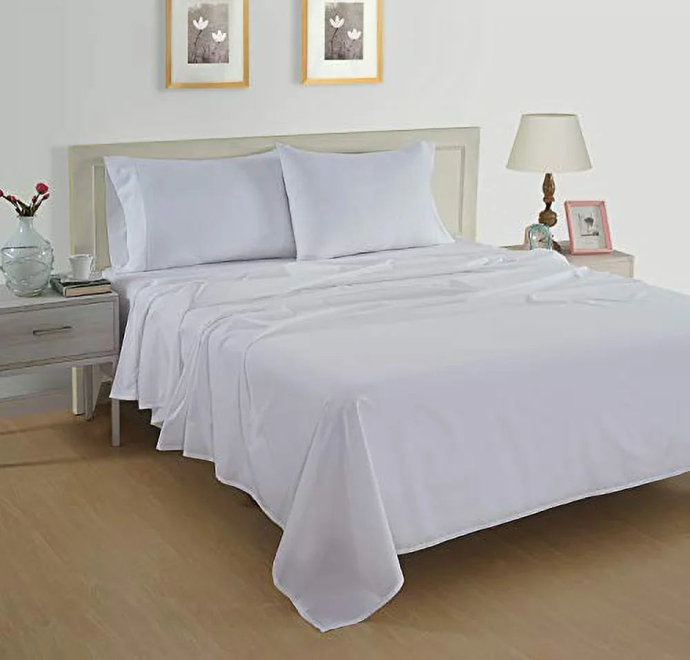 100% Organic Cotton Pure White King-Sheets Set 4-Piece Percale Weave Bedding Sheets for Bed Breathable Fits Mattress Upto 15" Deep