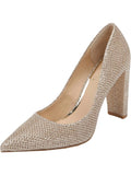 Womens Beige Cushioned Rumor Pointed Toe Block Heel Slip On Dress Pumps 8
