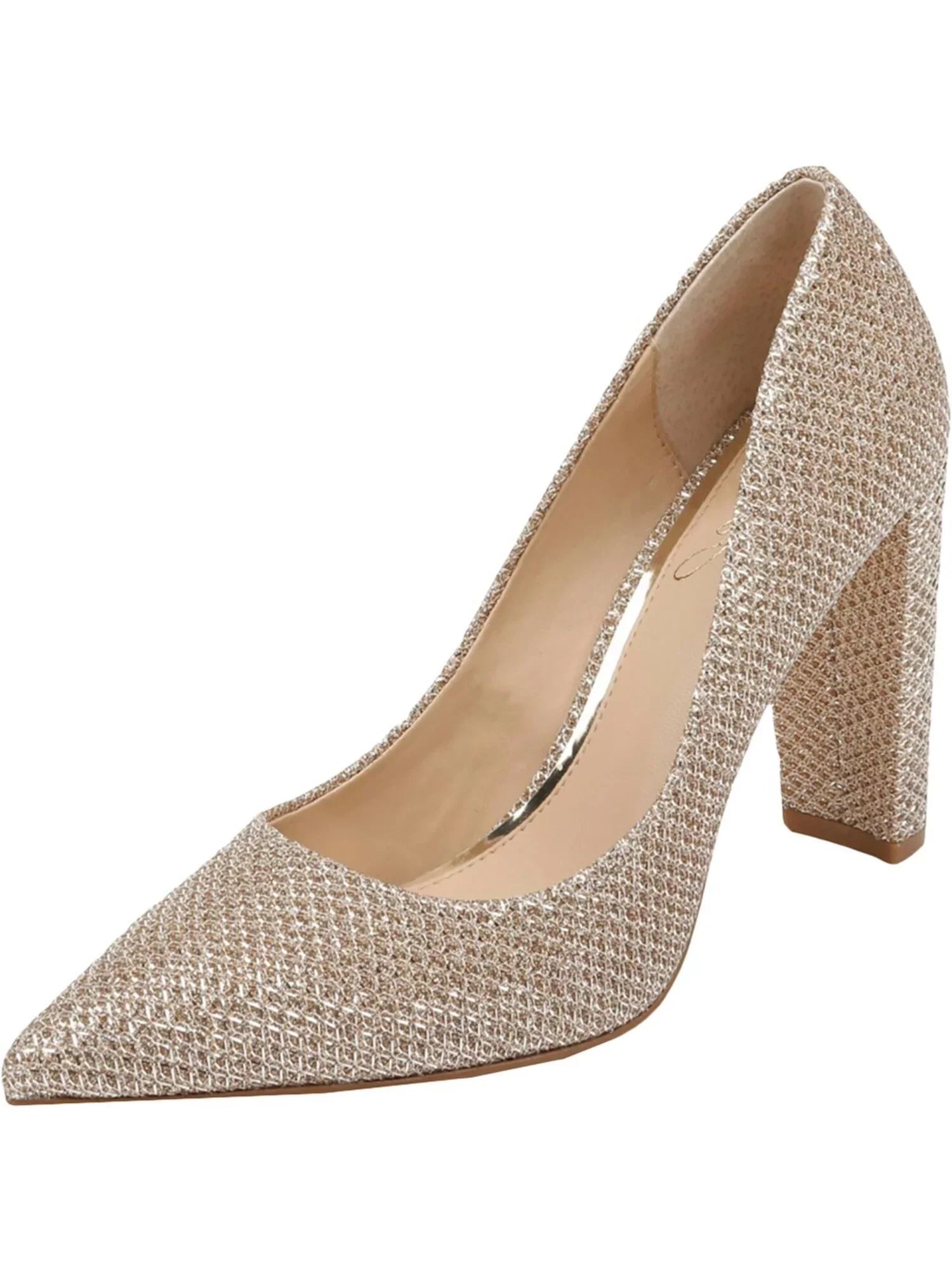 Womens Beige Cushioned Rumor Pointed Toe Block Heel Slip On Dress Pumps 8