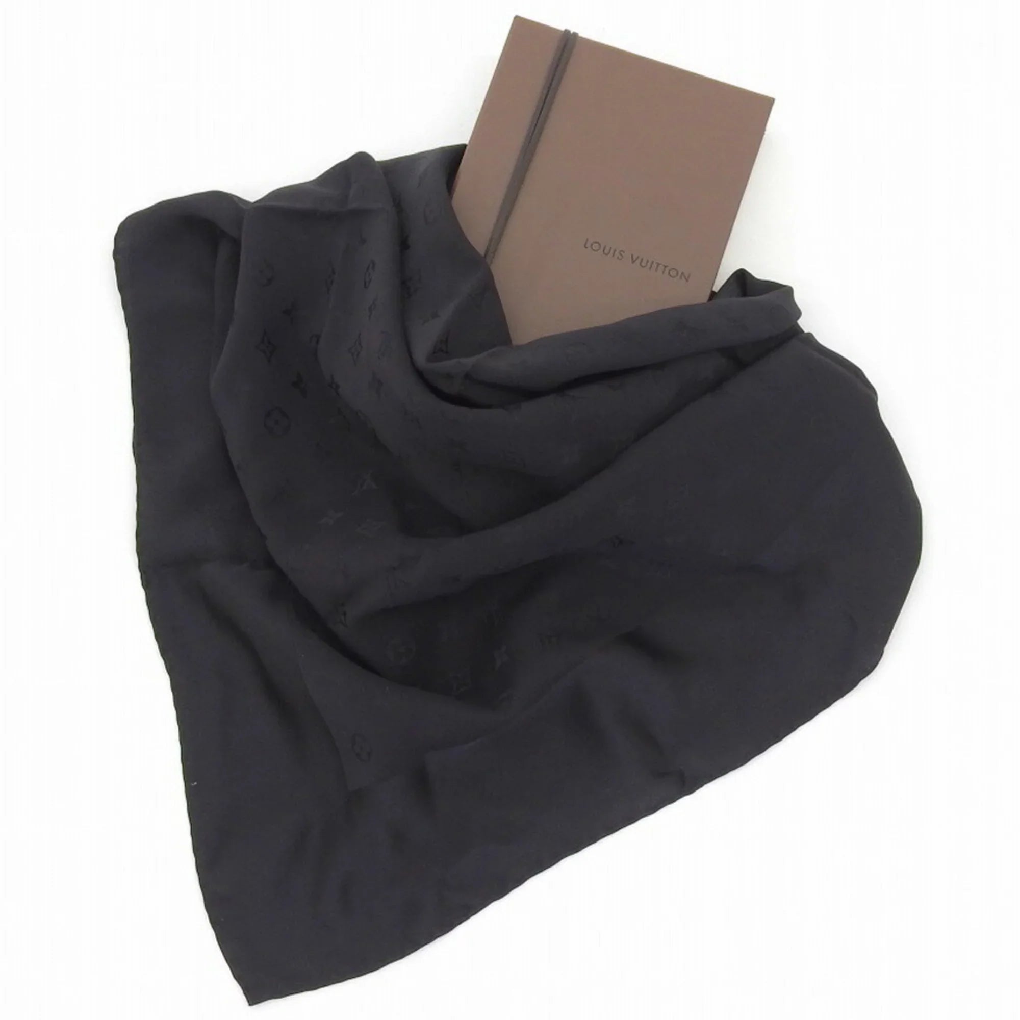 Pre-Owned Louis Vuitton   monogram scarf silk black (Like New)