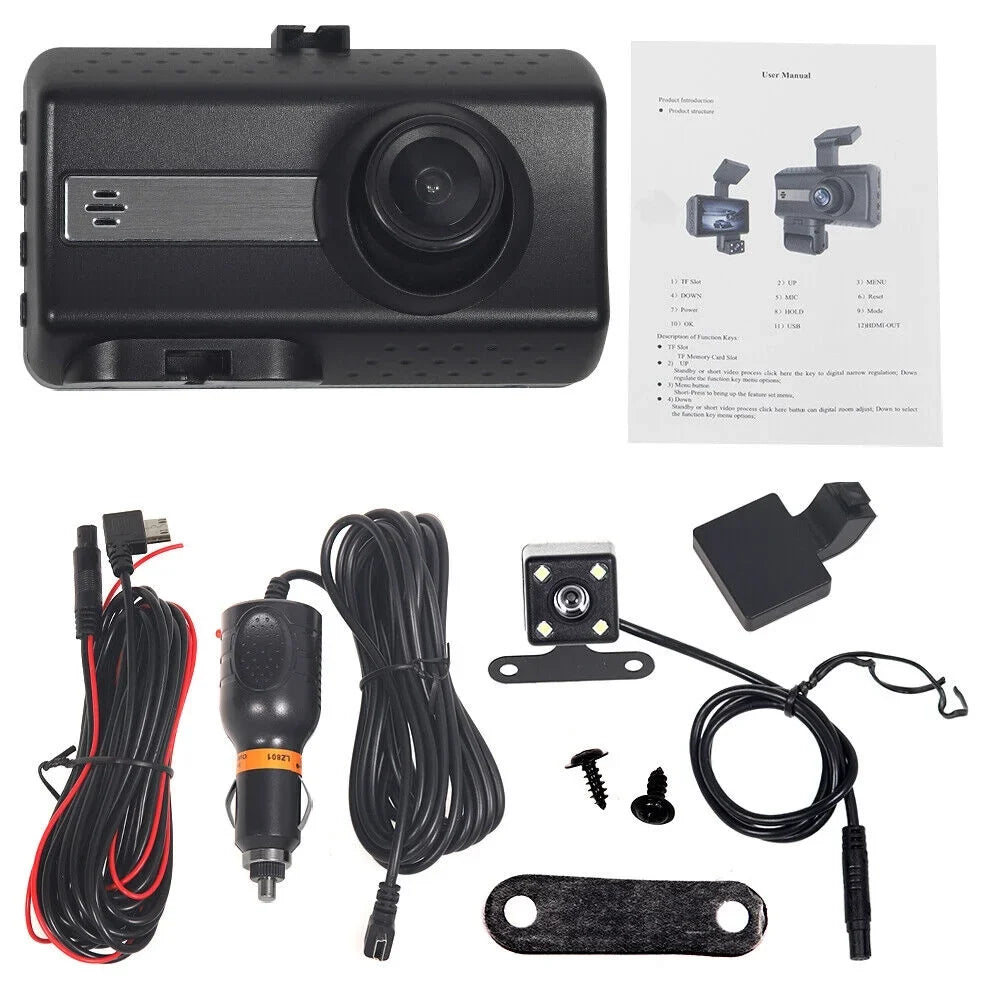 JahyShow Dual Lens Car Dash Cam Recorder: 1080P Front and Rear Camera Video, G Sensor