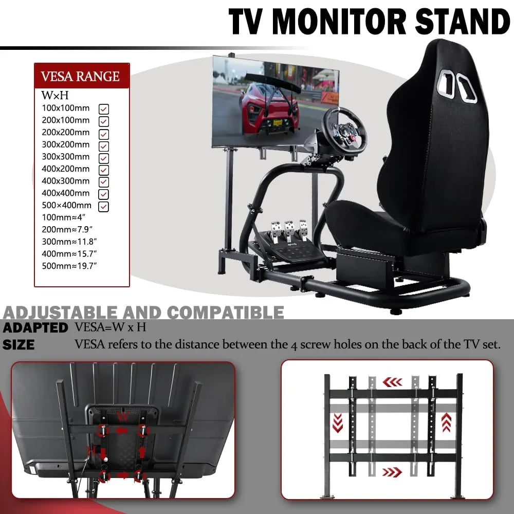 Supllueer G29 Racing Sim Cockpit with  Stand & Seat Fit Logitech G923 G920 Fanatec Thrustmaster
