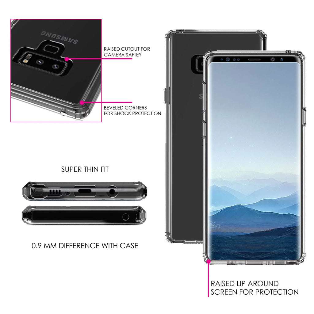 DistinctInk Clear Shockproof Hybrid Case for Samsung Galaxy Note 9 -  Bumper, Acrylic Back, Tempered Glass Screen Protector - Matthew 9:29 - Because of Your Faith, It Will Happen
