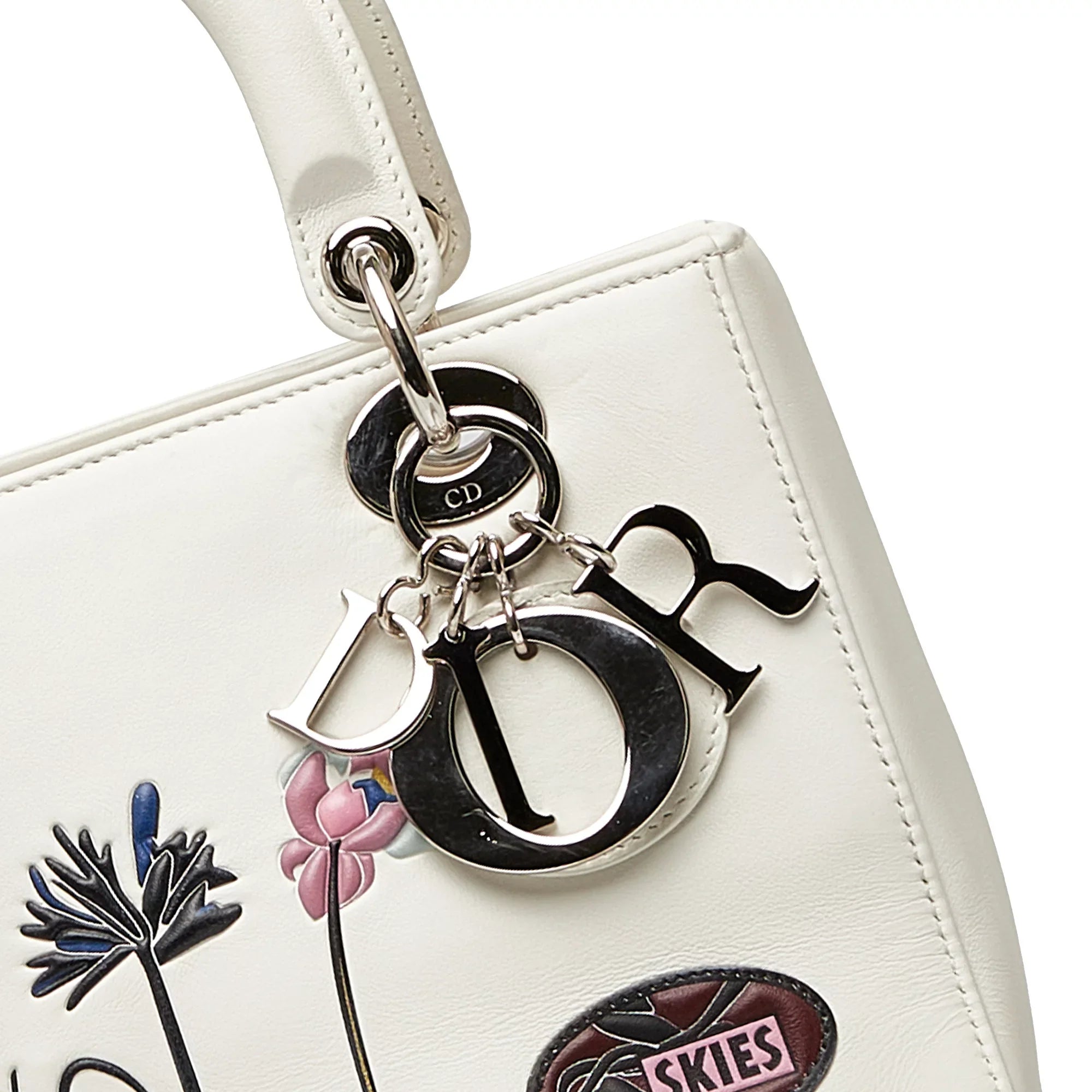 Pre-Owned Authenticated Medium Lambskin Paradise Lady Dior Leather White Satchel Unisex (Good)