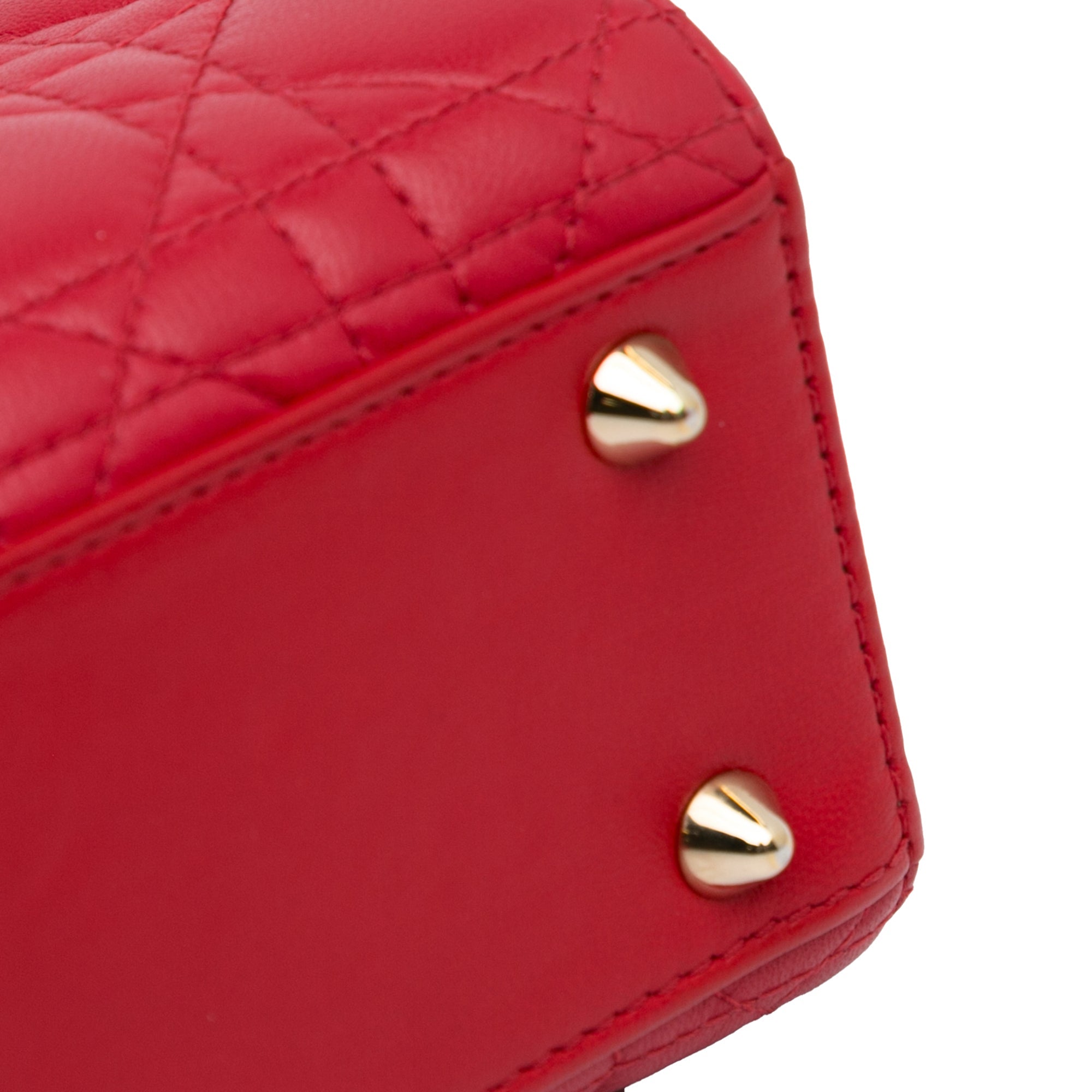 Pre-Owned Authenticated Small Lambskin Cannage My ABCDior Lady Dior Leather Red Satchel Unisex (Good)