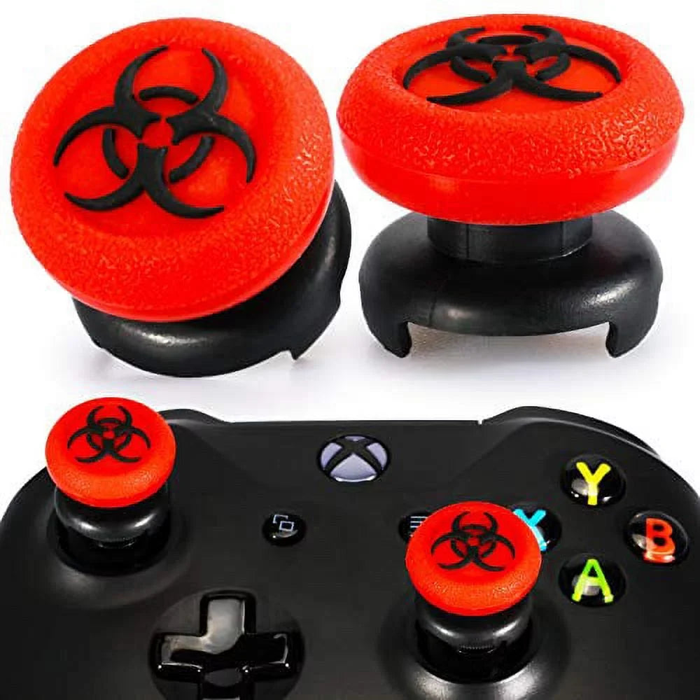 Playrealm  Thumbstick Extender & 3D Texture Rubber Silicone Grip Cover 2 Sets for Xbox Series X/S & Xbox One Controller(BioH Red)