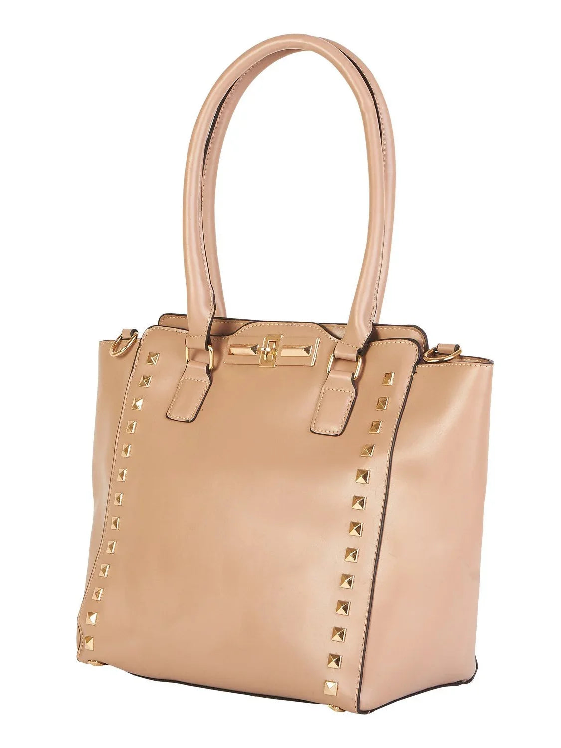 Beaute Bags Gold Studded Large Shopper Adult Women Handbag Vegan Leather (Taupe/Beige)
