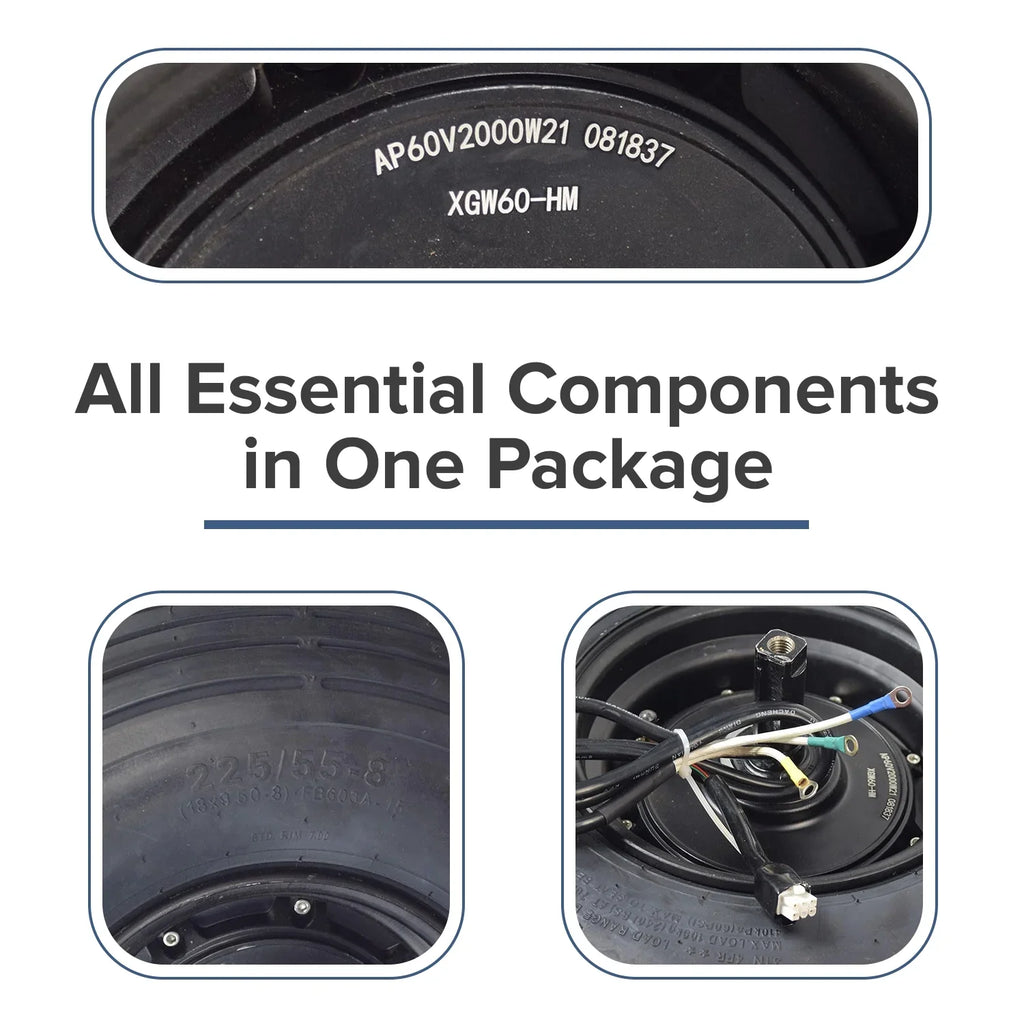 AlveyTech 60 Volt 1500 Watt Hub Motor & 18x9.50-8 Wheel Assembly for Fat Tire Scooters