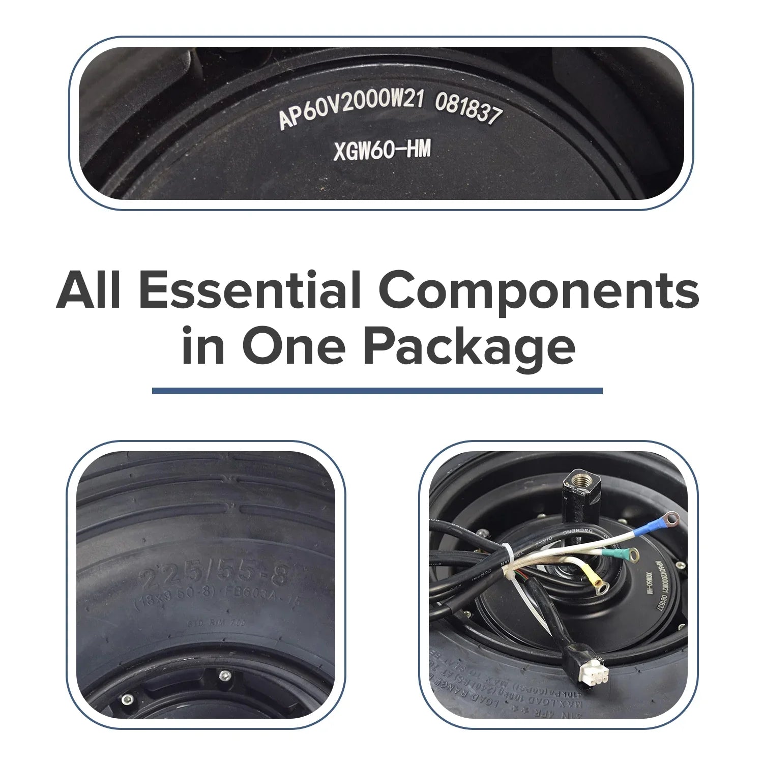 AlveyTech 60 Volt 1500 Watt Hub Motor & 18x9.50-8 Wheel Assembly for Fat Tire Scooters
