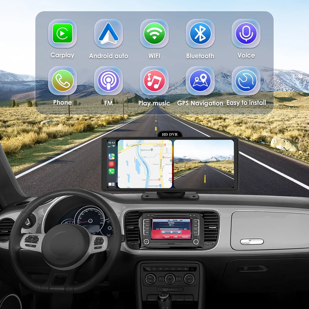 Wireless Apple Carplay Android Auto Bluetooth Portable 9.26" Touchscreen Car Stereo With 128G  Card, 4K Dash Cam And Backup Camera, Car Radio Head Unit  Navigation