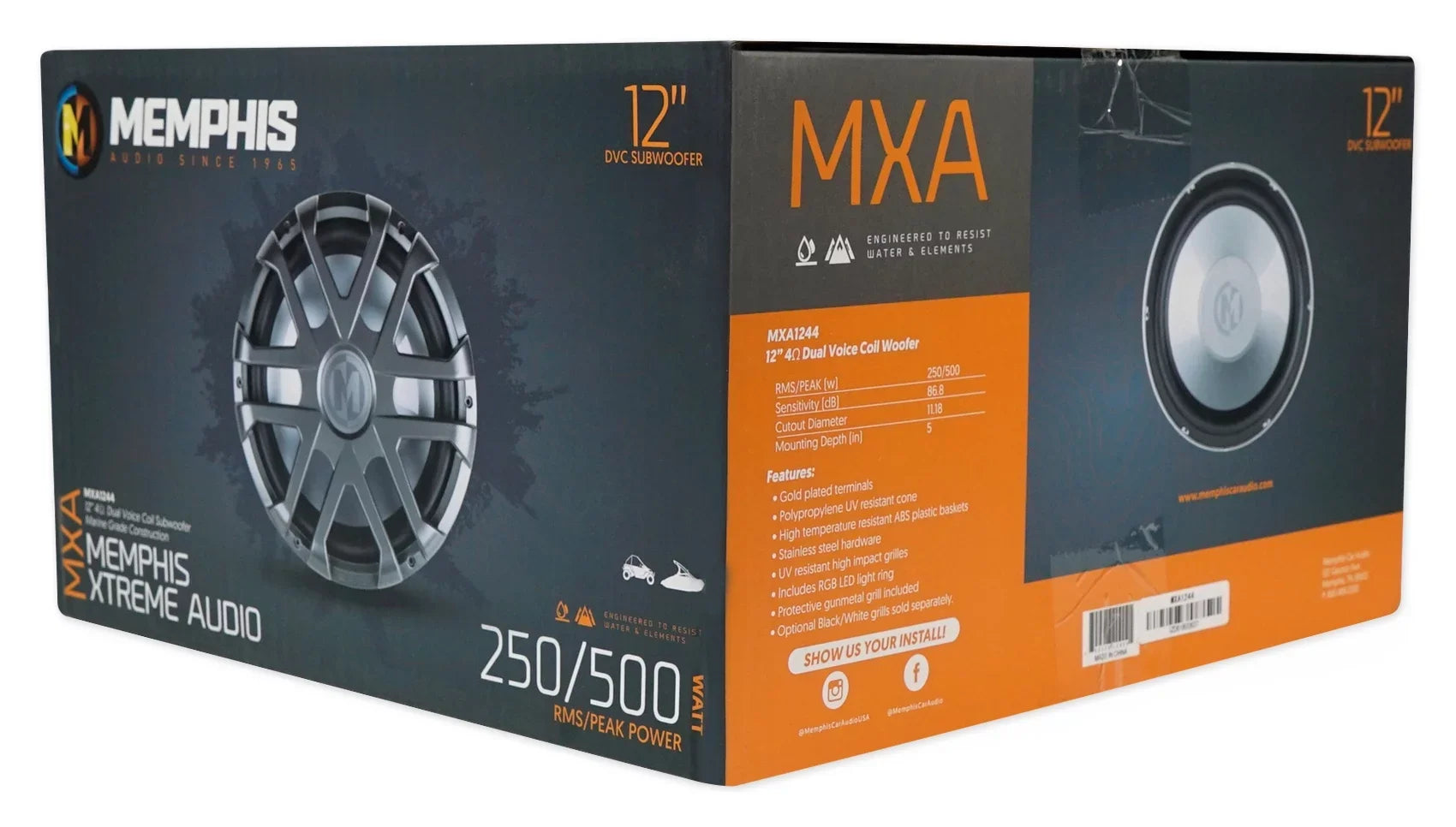 Memphis Audio MXA1244 12" 500 Watt  Dual 4-Ohm Marine Subwoofer Boat Sub