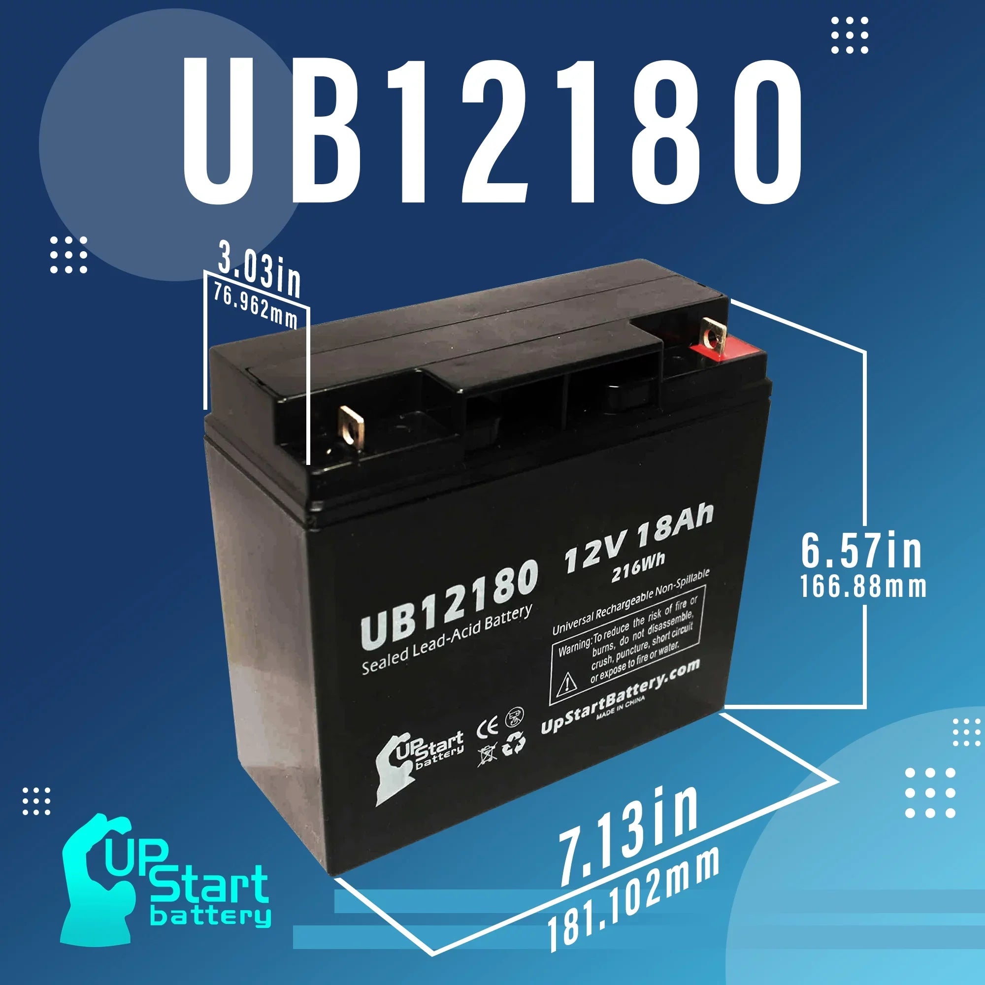 Compatible    CFP12V18UPS Battery - Replacement UB12180 Universal Sealed Lead Acid Battery (12V, 18Ah, 18000mAh, T4 Terminal, , )