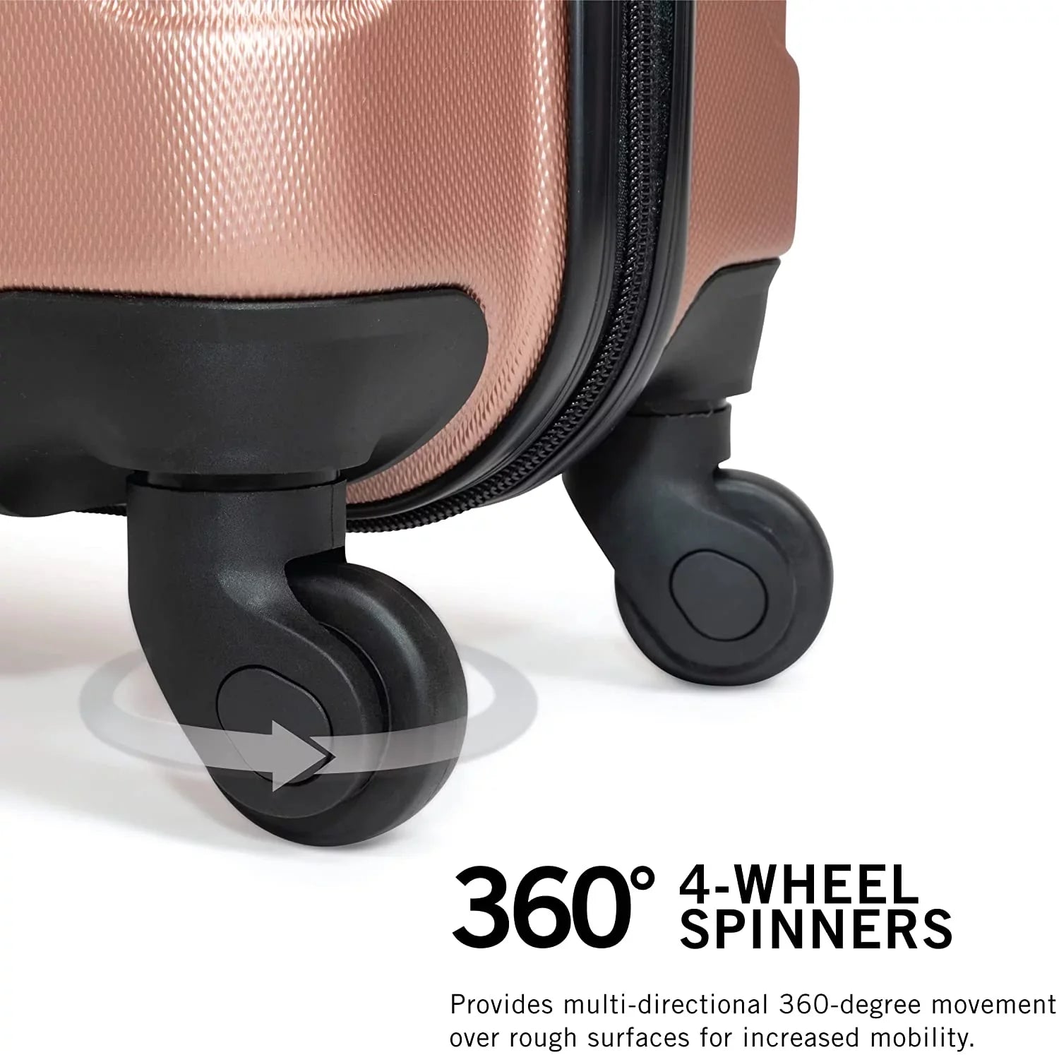 Kenneth Cole  Out Of Bounds Lightweight Durable Hardshell 4-Wheel Spinner Cabin Size Travel Suitcase, Rose Gold, 24-Inch Checked