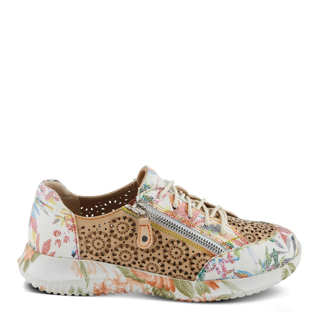 L'Artiste Women's Jazzie Lace-Up Fashion Sneaker with Flowers Beige Multi  39/8.5