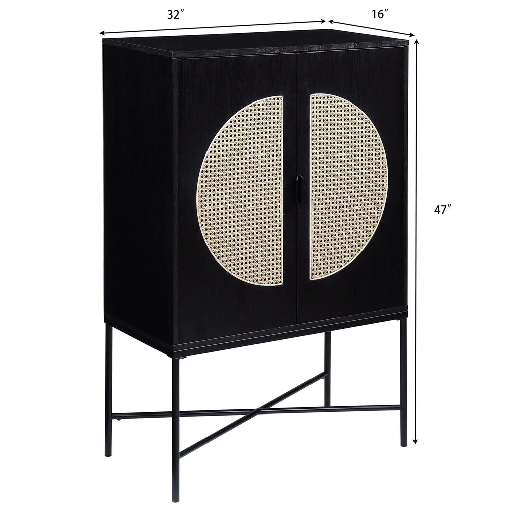 Wine Cabinet Locker Wine Rack, Metal & Wood Black Finish