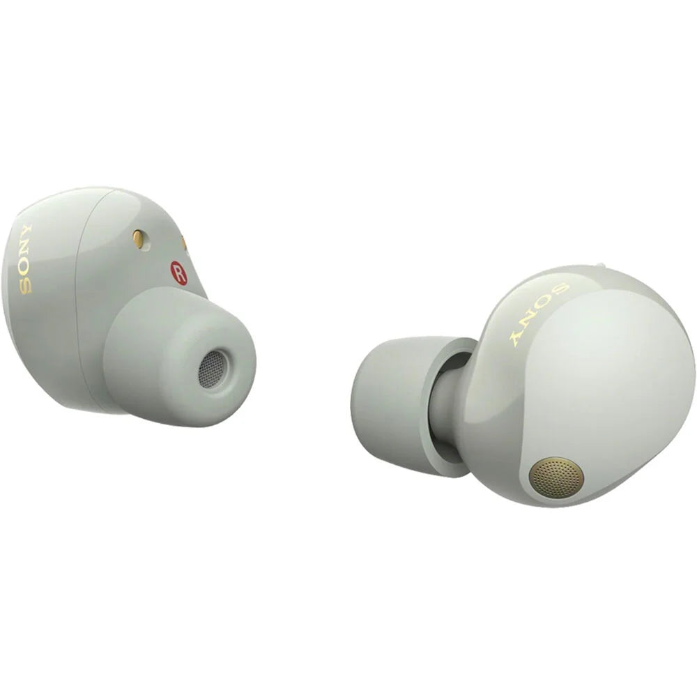 Sony -1000XM5 Industry Leading Noise Canceling Truly Wireless Earbuds (Silver) Bundle with Silicone Case (Red), Memory Foam Ear Tips, -A to -C Cable & 1   Enhanced Protection Pack