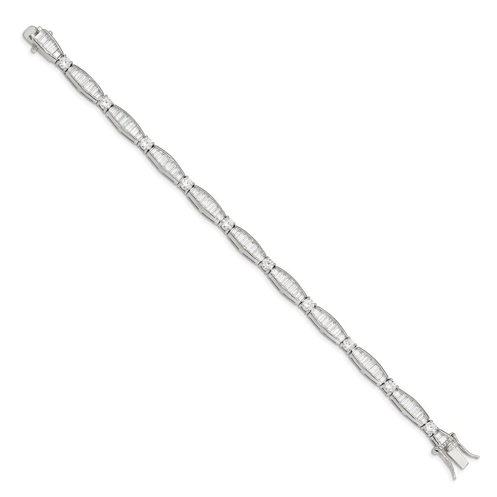 Sterling Silver Rhodium-plated Baguette and Round  Bracelet QQX400CZ