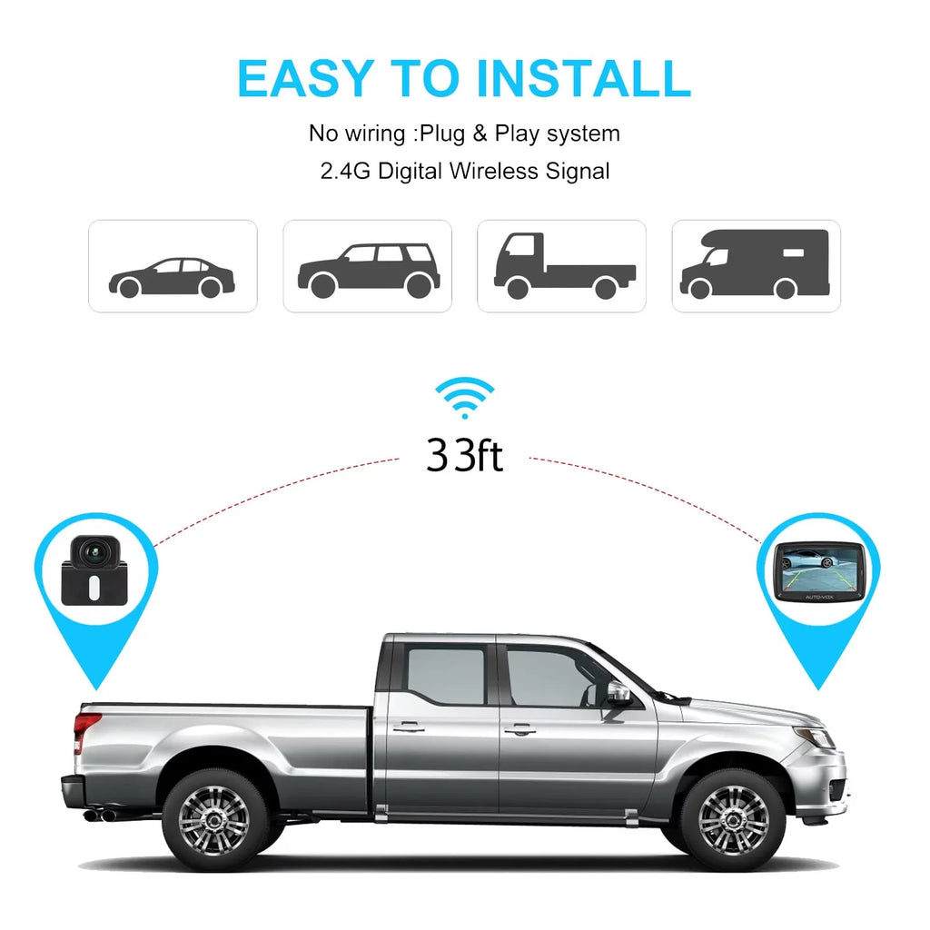 Wireless Backup Camera for Trucks, Waterproof Reversing Camera Easy Installation, Vehicle Digital BackUp Camera System Wireless Rear View Camera for Trailer