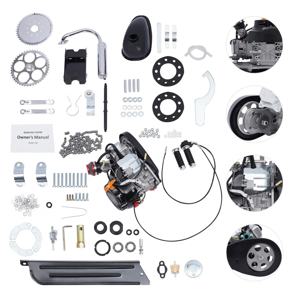 100cc 4 Stroke Bicycle Motor Kit Motorized Bicycle Engine Kit Single Cylinder Petrol Gas Motor Engine Kit, 44 Tooth Chain -156F