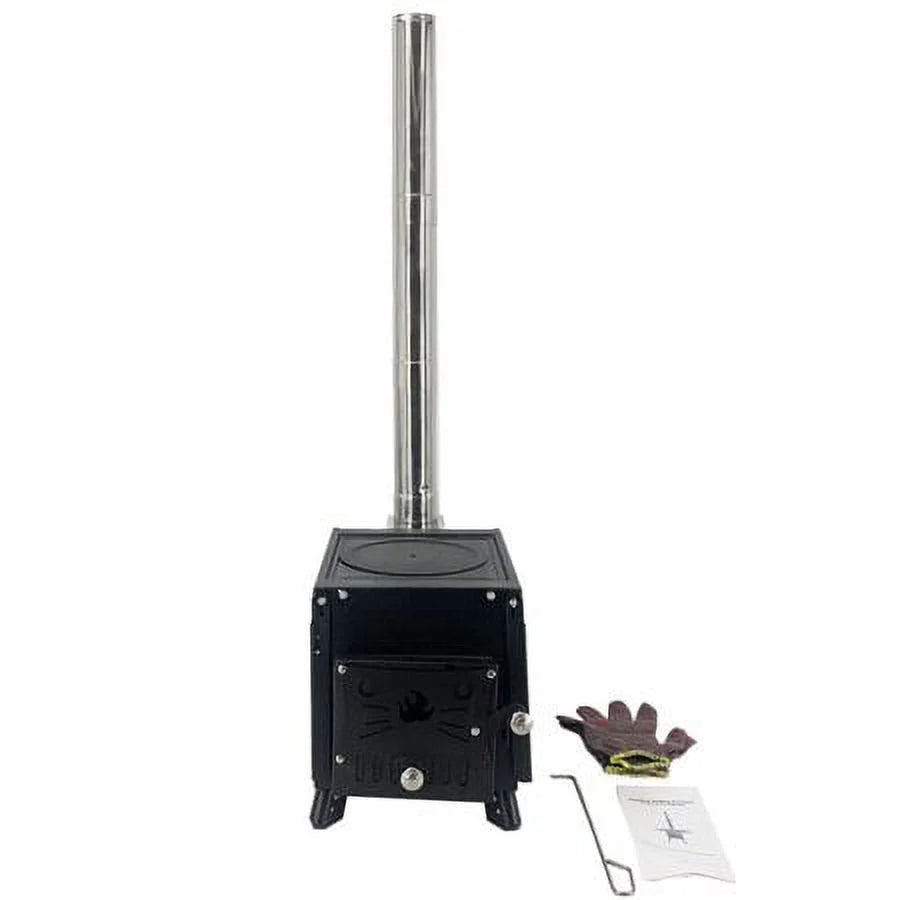 Portable Outdoor Wood Stove with Chimney Pipe, Cooking Heating Tool for Camping & Wild Survival